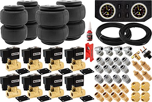 Vixen Air 3/8" NPT Air Ride Suspension High Flow Air Valves with Four Air Springs, Pressure Switch, Gauge Dash Panel, Hoses and Fittings VXK3805PB Vixen Air 3/8" NPT Air Ride Suspension High Flow Air Valves with Four Air Springs, Pressure Switch, Gauge Dash Panel, Hoses and Fittings VXK3805PB