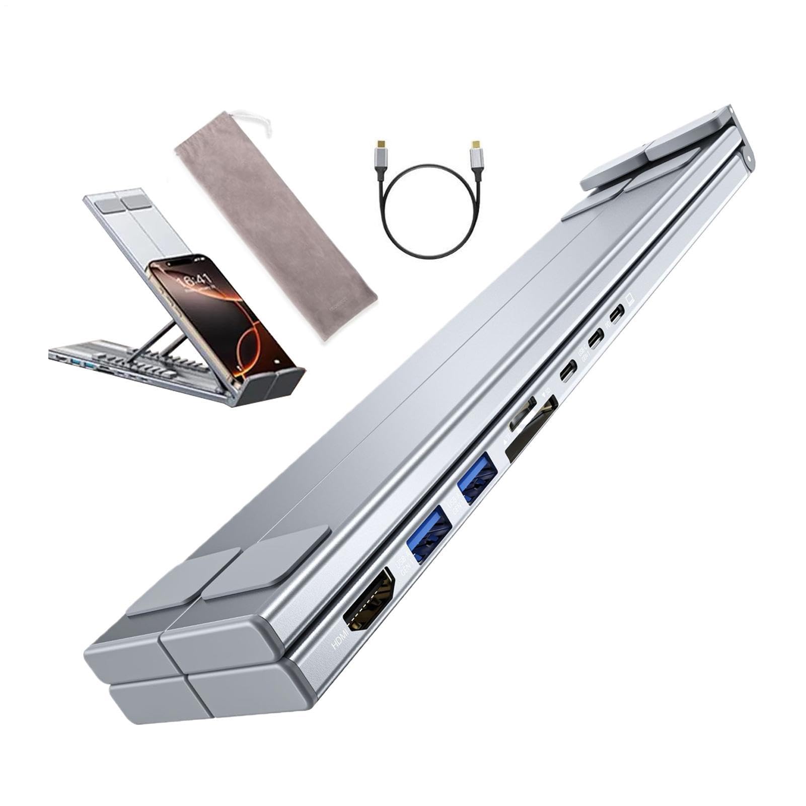 Docking station per laptop | 8 in 1 USB C Hub Riser per computer – 5 Gbps trasferimento dati pieghevole Riser per laptop con porte USB, per viaggi, ufficio, casa, gioco lavoro