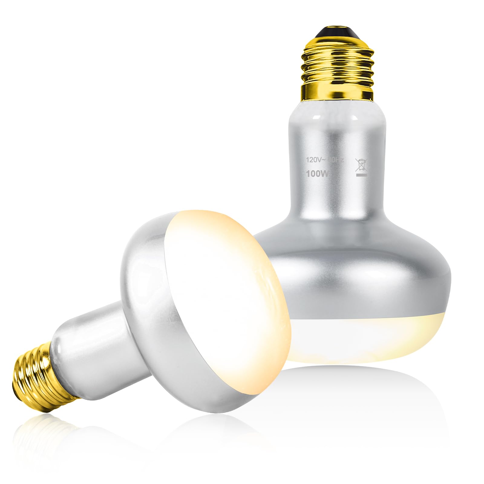 100W Reptile Heat Lamp Bulbs 2 Pack, UVA Basking Light Bulb with Simulate Natural Sunlight & E26 Base - 3000Hrs Basking Heating Lamp Bulb for Bearded Dragons, Turtles, Snakes, Lizards