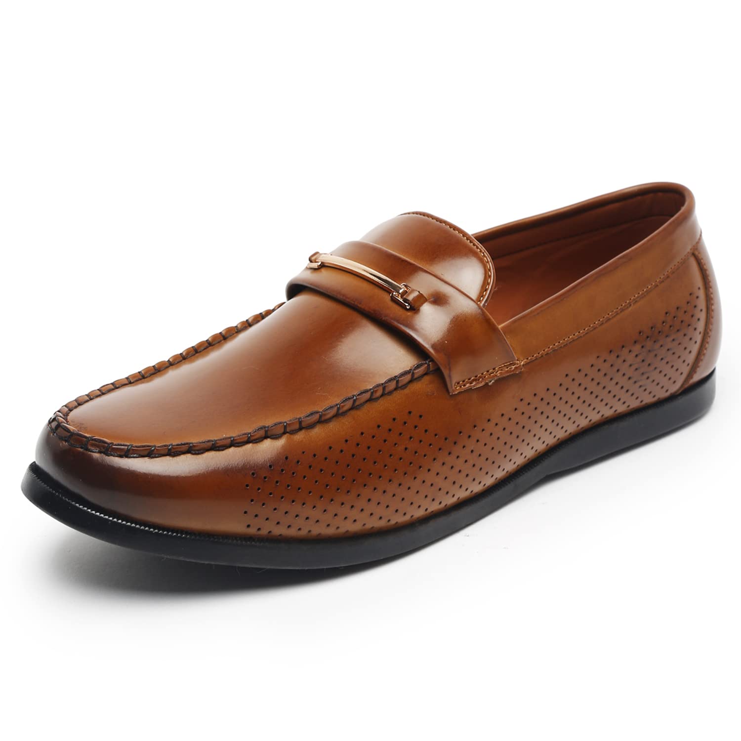 MUTAQINOTIMen's Brunette Brown Luxury Leather Patina Work Loafer Handmade Formal Slip On Shoes for Men (FLAB)