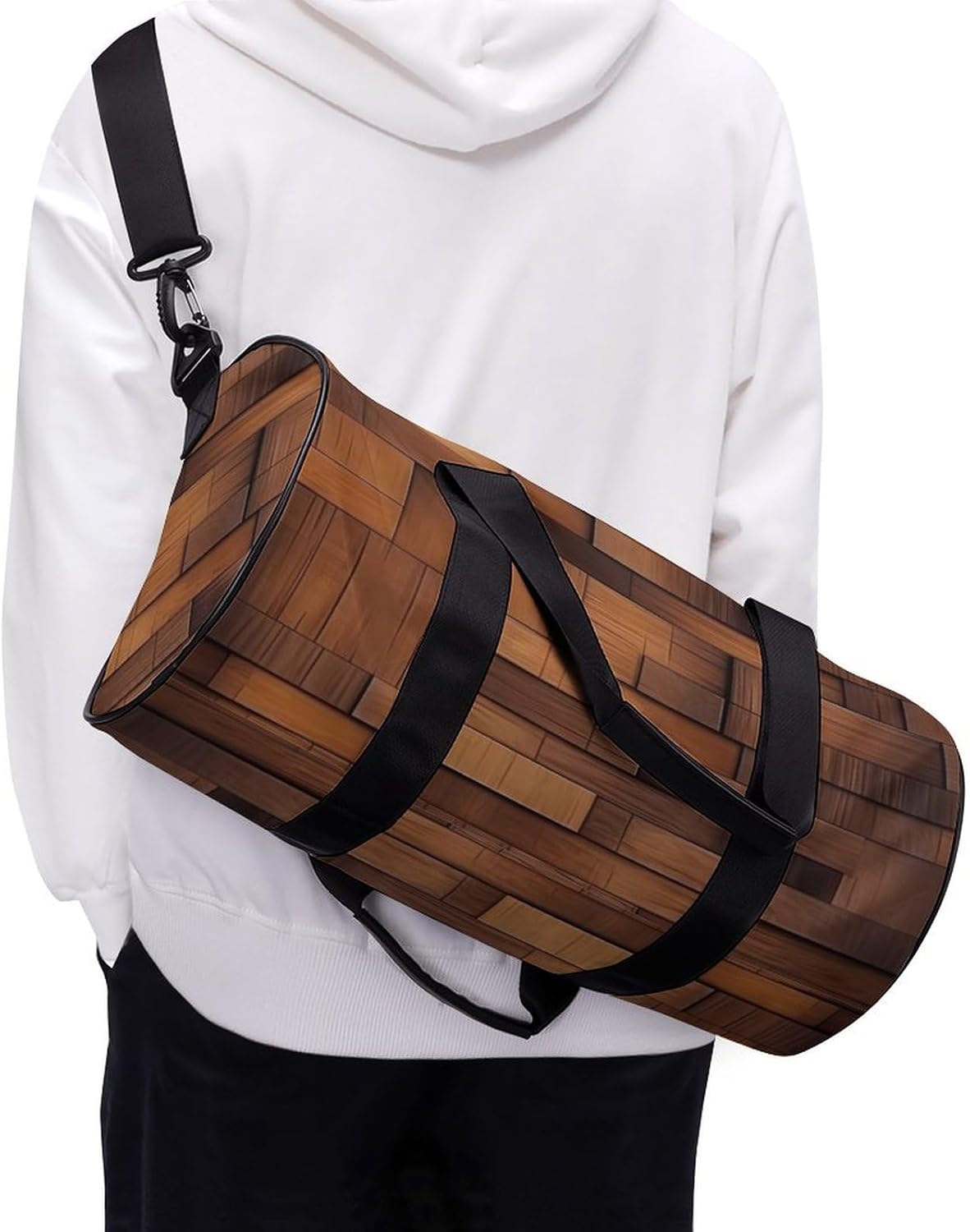 Brown Wooden Wall Print Gym Sport Bag Travel Duffel Bags Weekender Carry on Tote Bags for Women Men