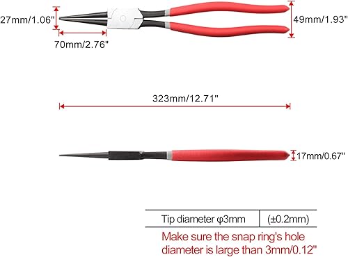Miniatura 18 de SPEEDWOX Alicates de anillo de presión de 13 pulgadas, alicates de clip externos mordazas dobladas de 90 grados, diámetro de punta de 0.12 pulgadas