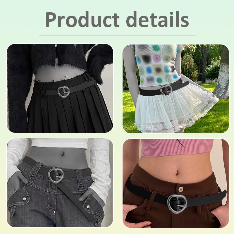 Black Heart Shaped Buckle Blets for Women Gothic Punk Accessories for Women Kawaii Heart Belt Y2k Goth Belt for Pants Jeans Vintage Cowgirl Belts for Skirts Dresses Gen Z Clothes2