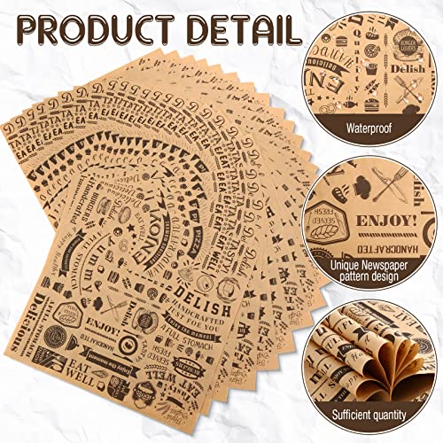 600 Pcs 12 x 12 Inch Deli Wax Paper Sheets Grease Resistant Tray Basket Liners Newsprint Paper Water and Grease Proof Sandwich Wrapping Square Hot Dog Wrappers for Food Baking (Brown) - Image 7