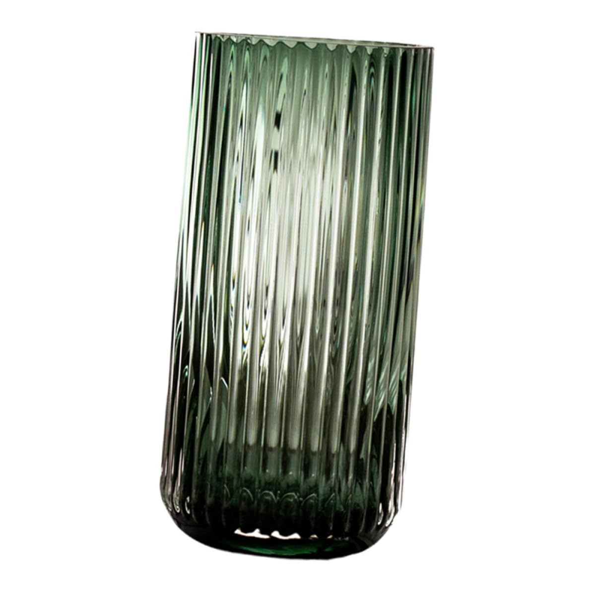 Vase à rayures verticales en verre vert Uonlytech pour décoration de maison