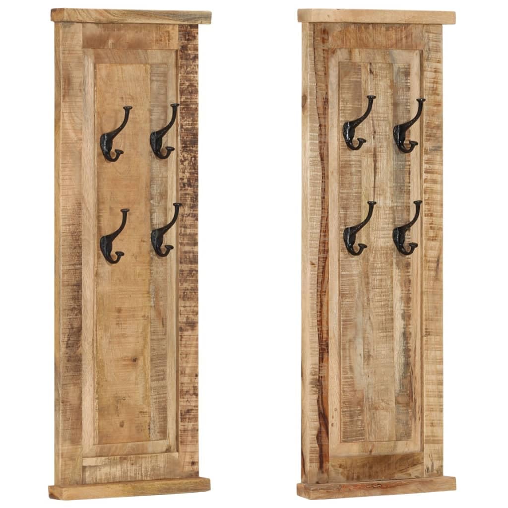 Lot de 2 penderies en bois massif de mangue 38 x 100 cm avec 4 crochets, porte-manteau mural en bois pour couloir, chambre à coucher, couloir, patère, sac