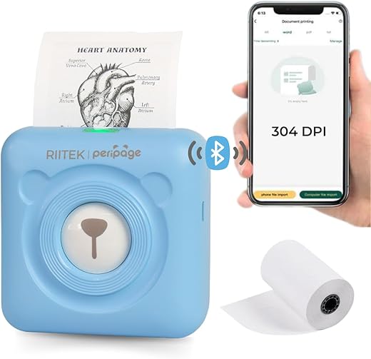 RIITEK PeriPage 304 DPI Ultra HD Resolution A6 Mini Printer; Wireless Bluetooth Portable Inkless Thermal Printer for Printing Label, Sticker,…