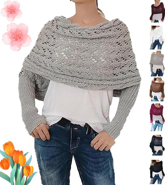 Knitted Cable Shrug, Scarf with Sleeves Wrap for Women
