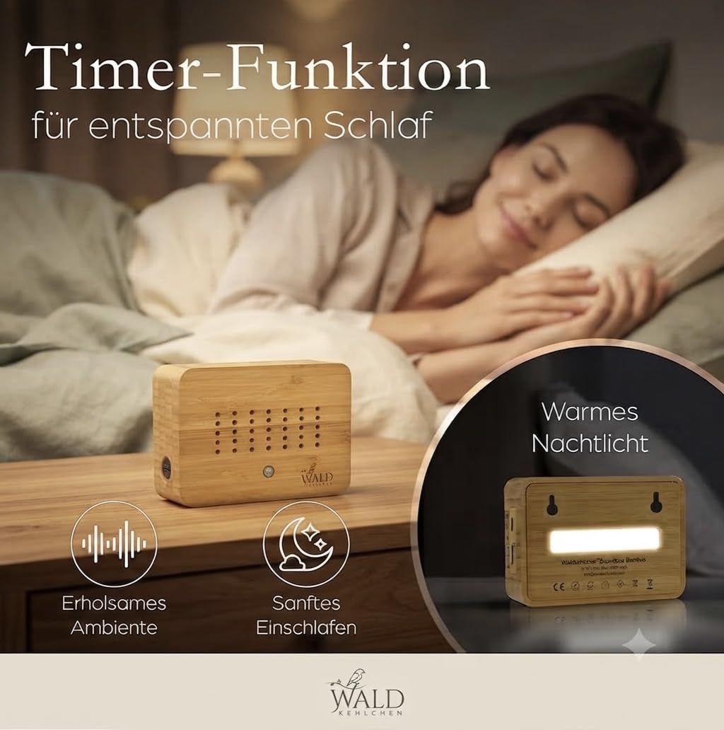 Détecteur de mouvement en bambou véritable - Bruit naturel avec veilleuse douce et fonction tactile - Détecteur de mouvement durable avec minuterie