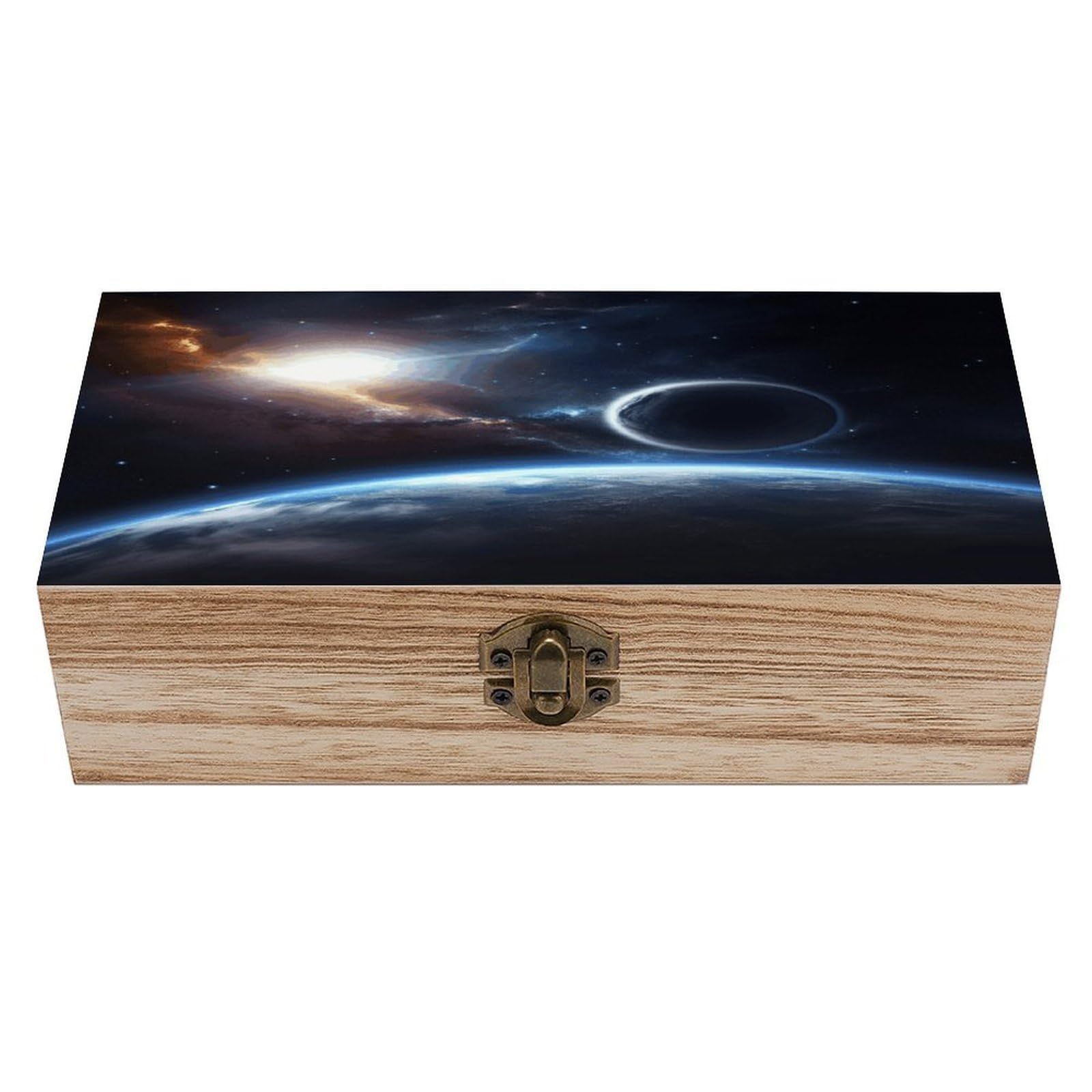 asbwuo Planet Wood Keepsake Box Wooden Box with Hinged Lid