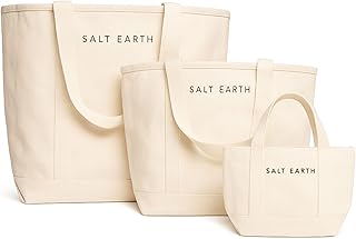 Salt Earth Canvas Tote Bags for Women – Pack of 3 (Large, Medium, Mini),...