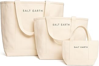 Salt Earth Pack Of 3, Large, Medium, Mini,100% Cotton Reusable Bulk Grocery Tote Bag, Suitable for Shopping, DIY, Beach, Promotion, Gift & Art, Multipurpose Tote Bag For Women(Natural)