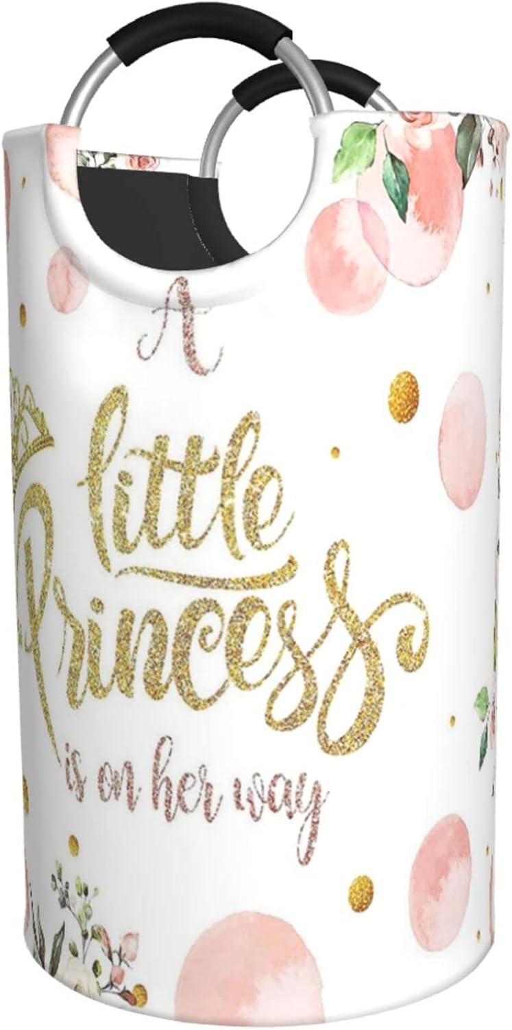 Cesta de ropa plegable duradera para ropa sucia, organizador de ropa sucia, corona dorada, rubor, rosa, floral, princesa, bebé niña