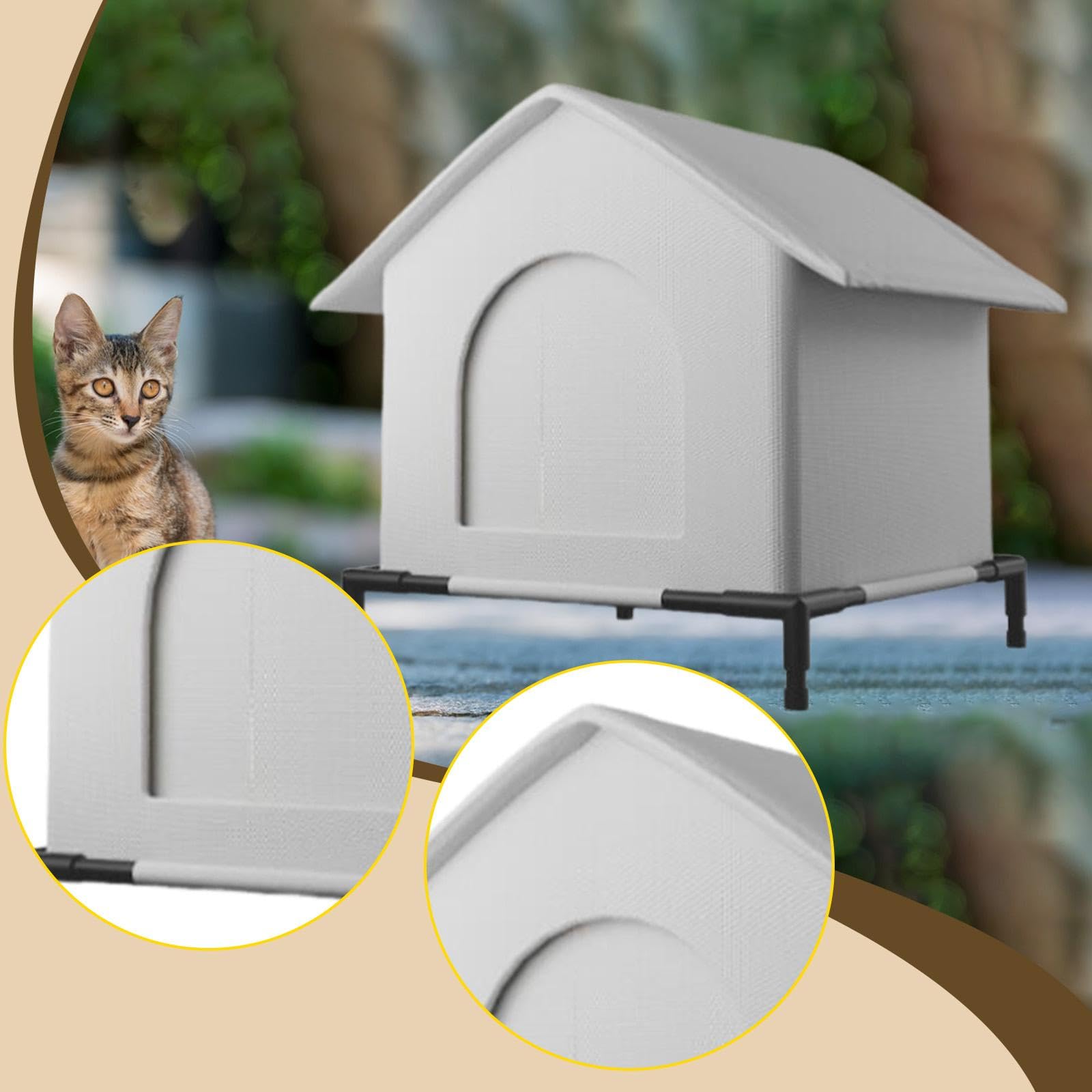Gralara Niche pour Chat Extérieur avec avec Pieds Surélevés, Niche Isotherme Imperméable et Résistant au Vent pour Hiver, Abri pour Chats Errants et Petits Chiens, M