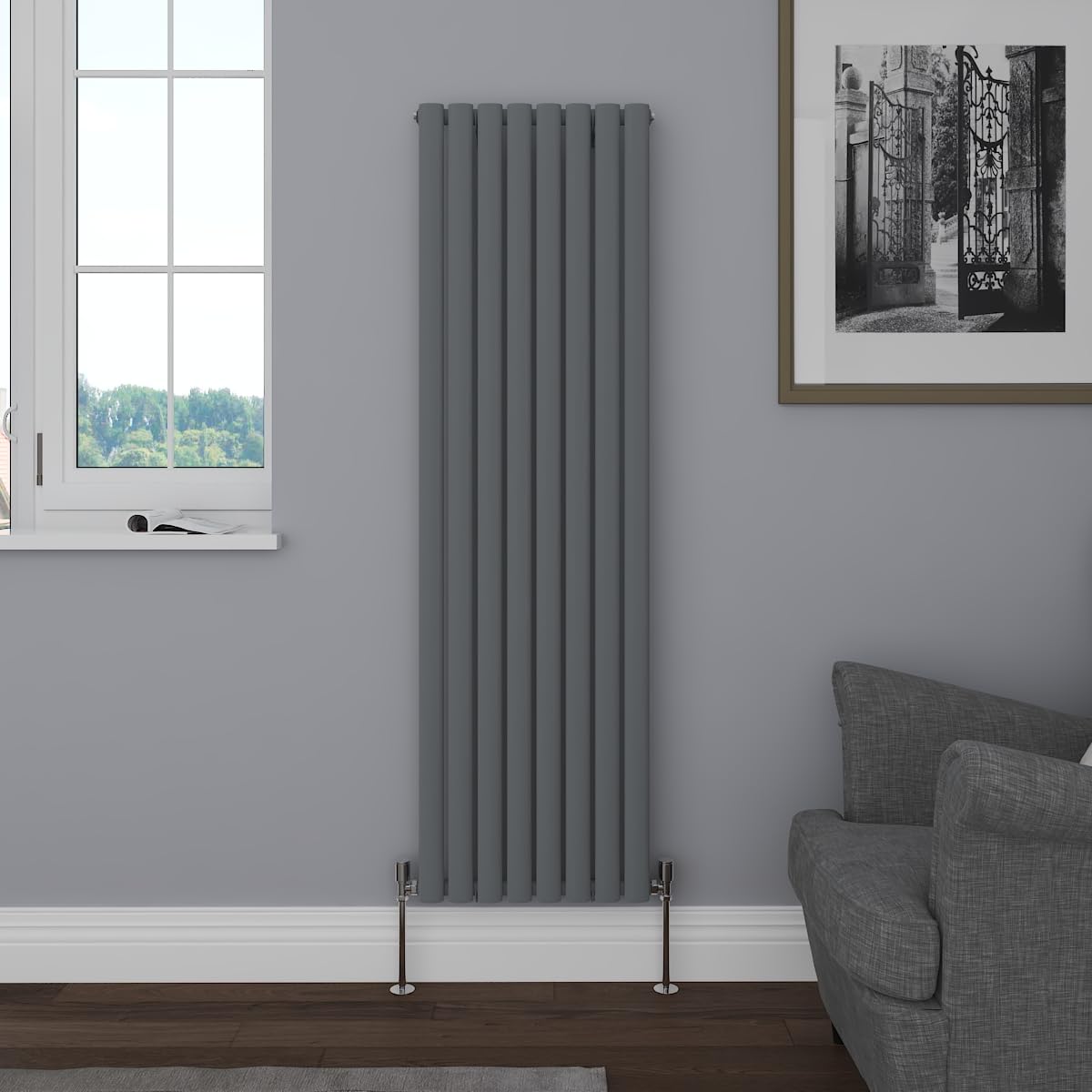 NRG Vertical 1600x472mm Oval Column Radiator Single Panel Anthracite