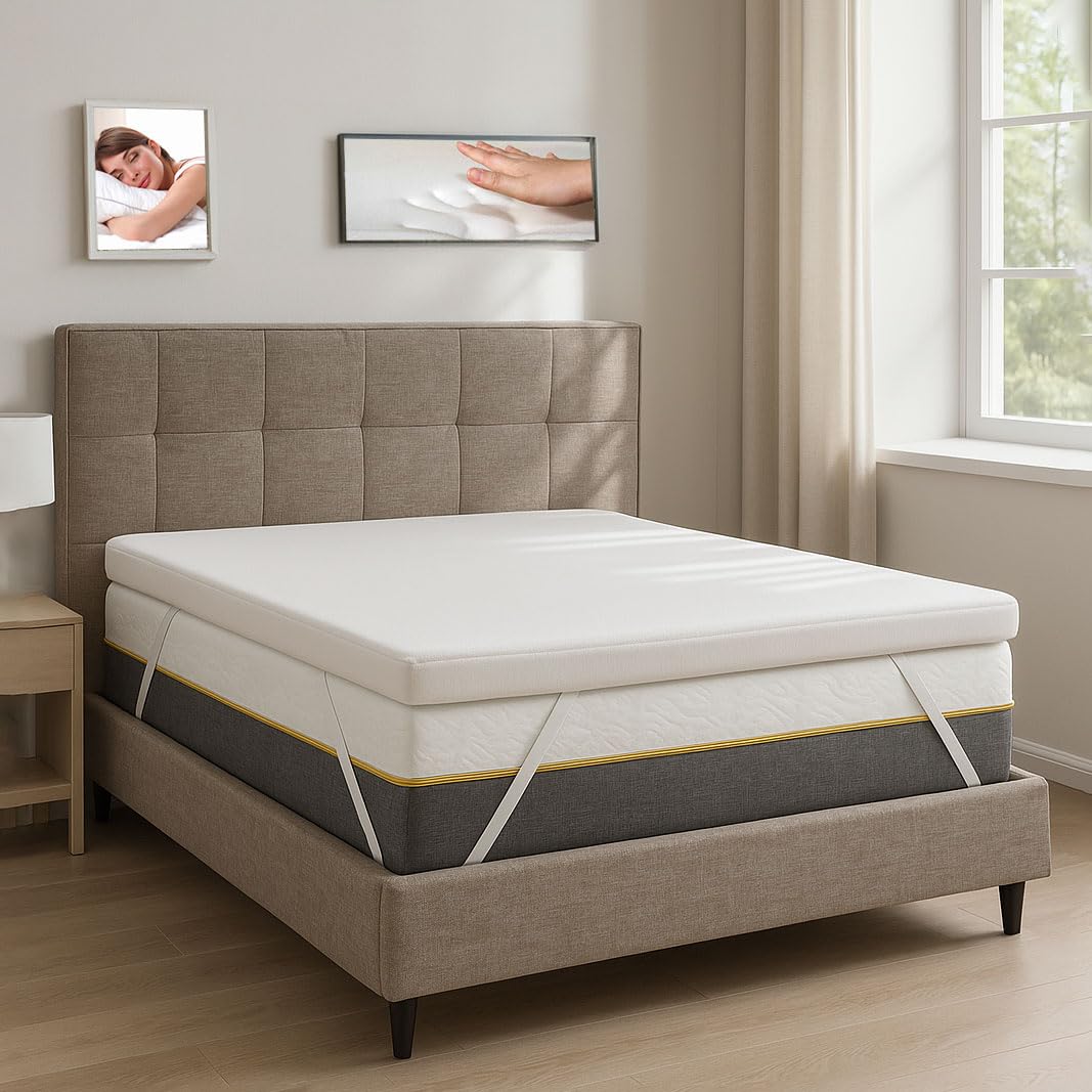 Comfy Line Matrasbeschermer voor tweepersoonsbed, van traagschuim, 5,5 cm, overtrek van ademend katoen met hoeken, gemaakt in Italië