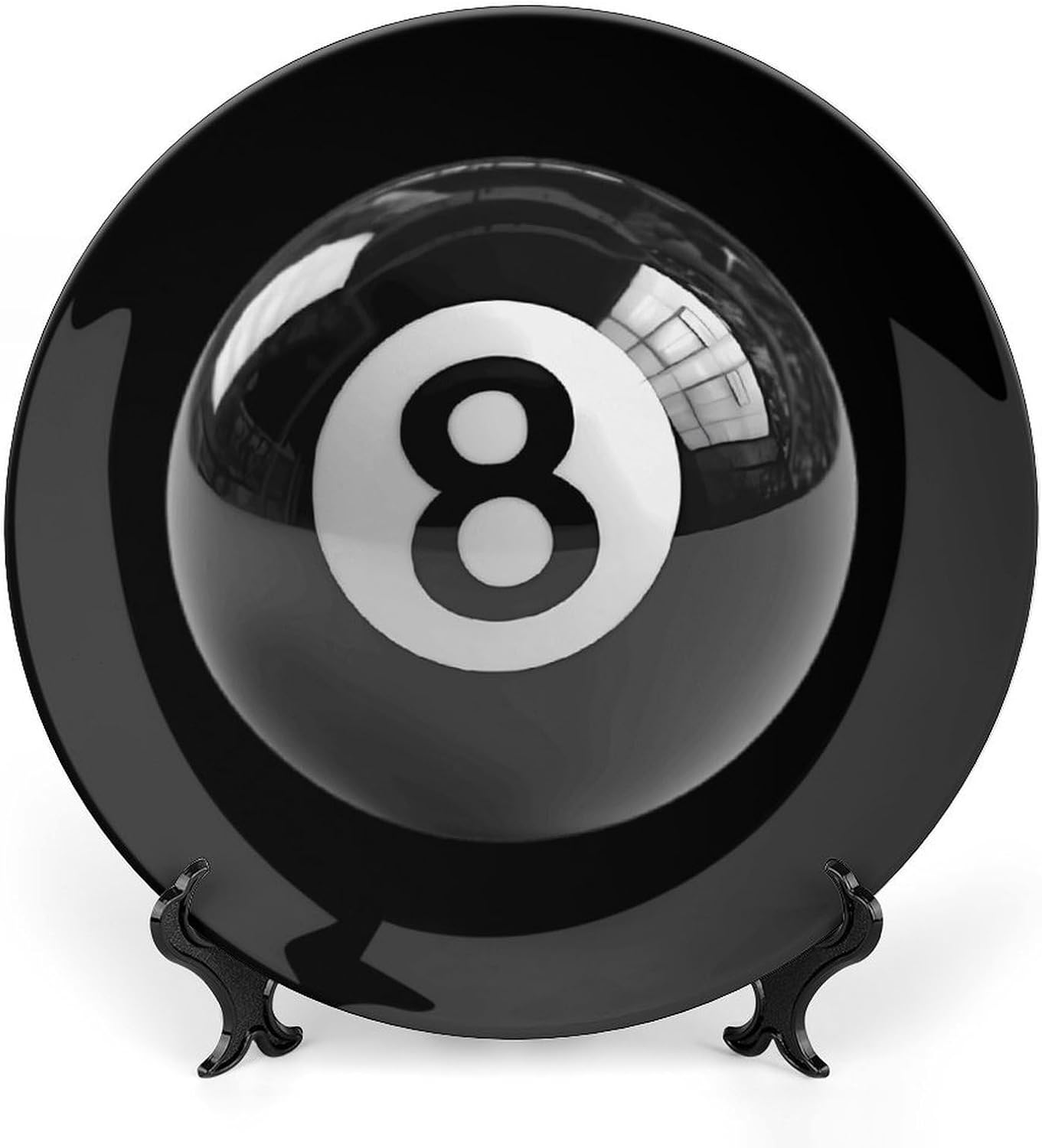8 Billiard Ball Bone China Plates Decor with Display Stand | Ceramic Decorative Plate Adhesive Mount Gift
