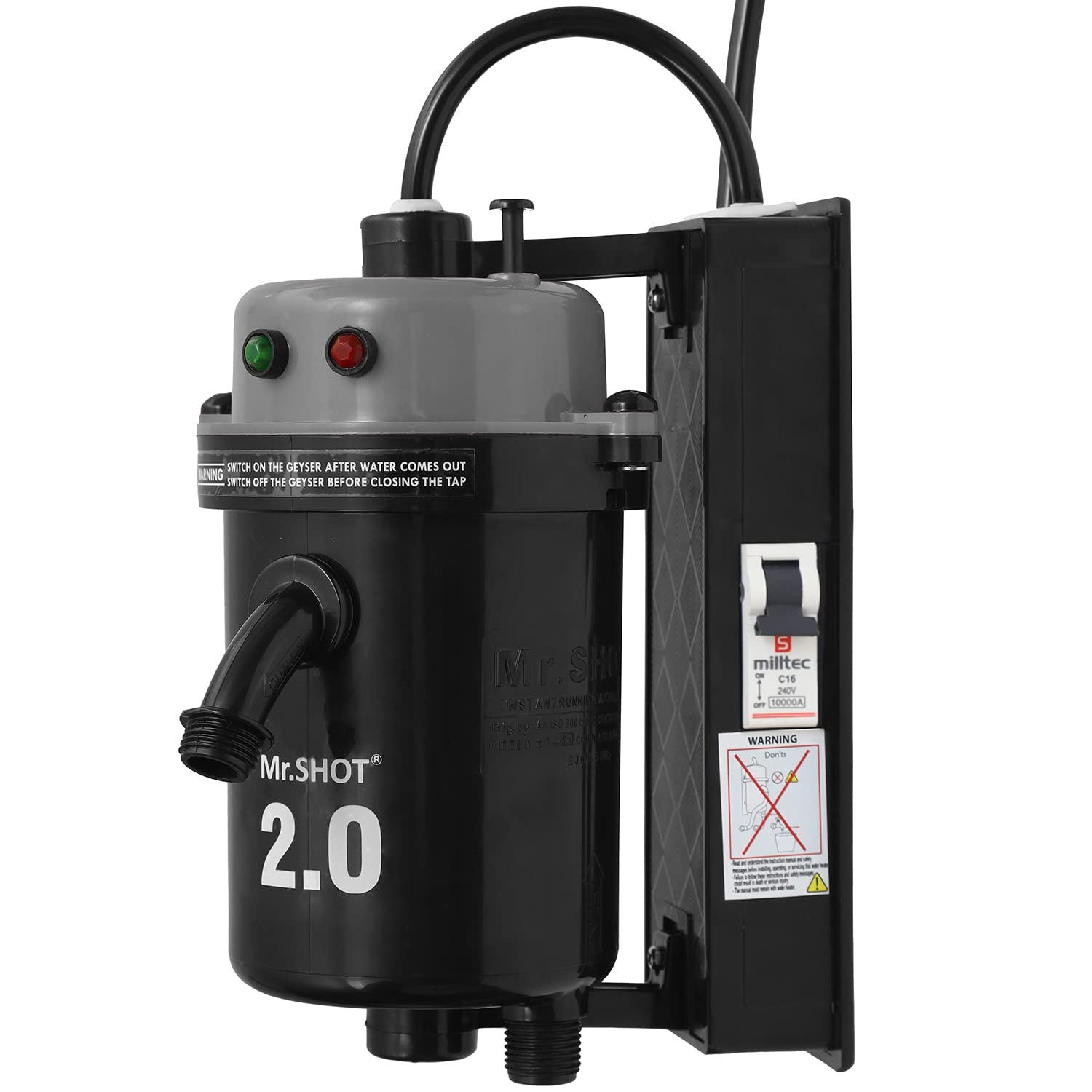 Mr.SHOT® 2.0 RUNNER India's first Dual Thermostat, Moulded Outlet Pipe, Threaded Inlet and Outlet, Service Friendly, Dual Color and Fitted with ISI Heating Element and Fitted with MCB - DARK GREY-image-24