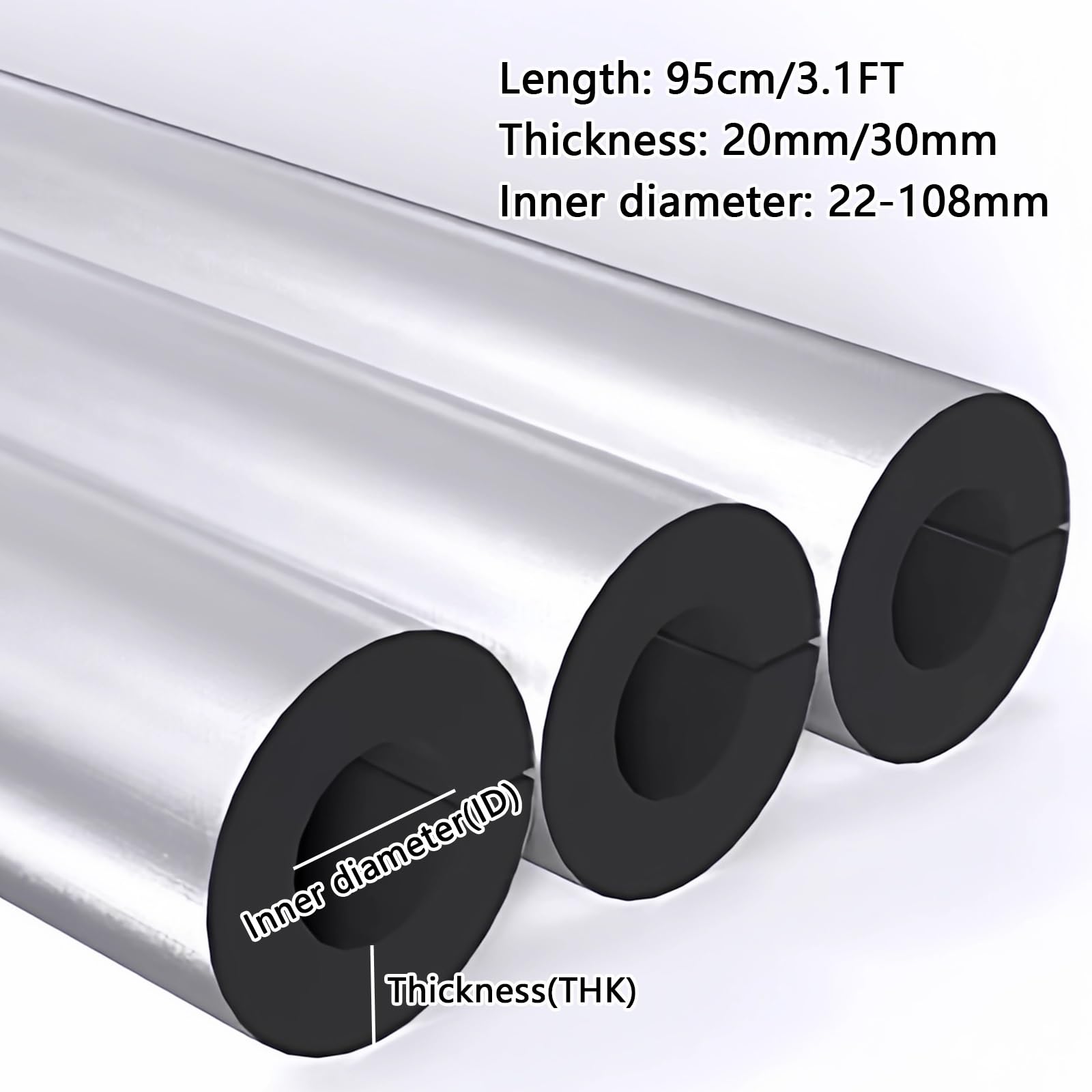 Tubo Espuma Proteccion Pipe Insulation Foam ,Aislante Tubo Aire Acondicionado preservación del Calor Pare Agua Fría Caliente tuberías,95cm*3(76mmID*20mmTHK)