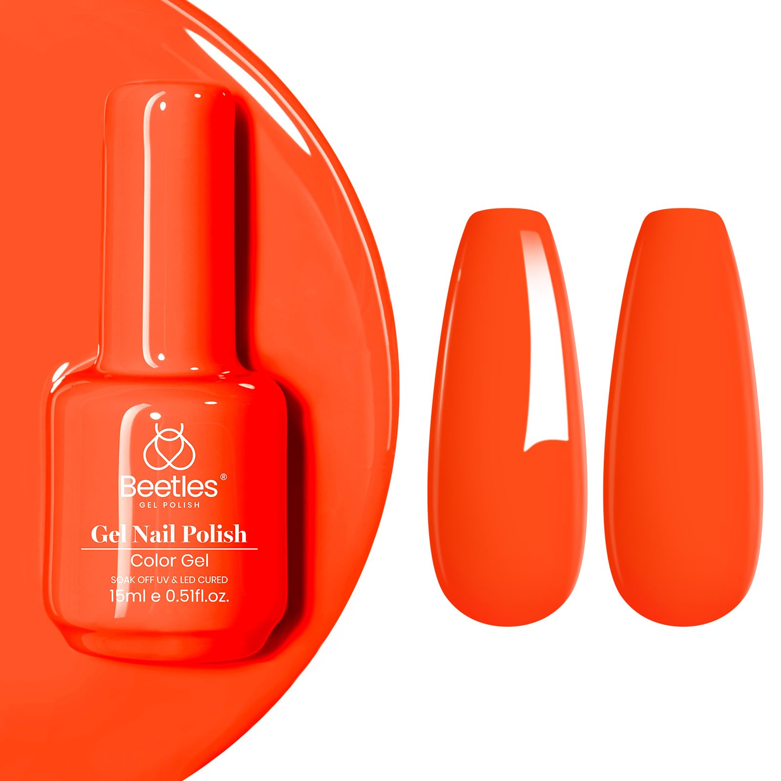 Beetles Neon Orange Gel Polish - Neon Sunset Christmas Gel Nail Polish, Bright Orange Vibrant Color Soak Off UV High Glossy Nail DIY Drawing at Salon Home Nail Art 15ml