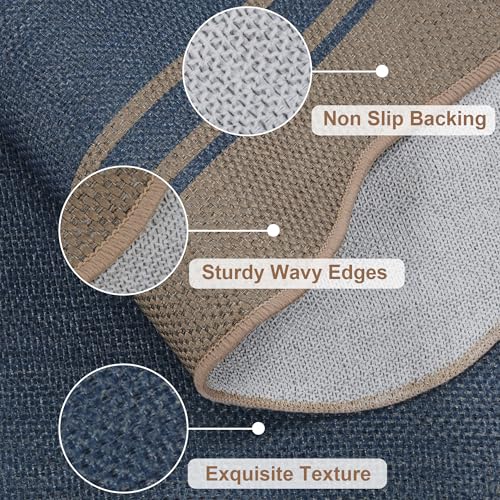 Image of Easy Jute 3x5 Outdoor Rug Washable Non Slip Rug for Entryway Indoor Outdoor Farmhouse Neutral Scalloped Carpet for Backyard Patio Proch Living Room