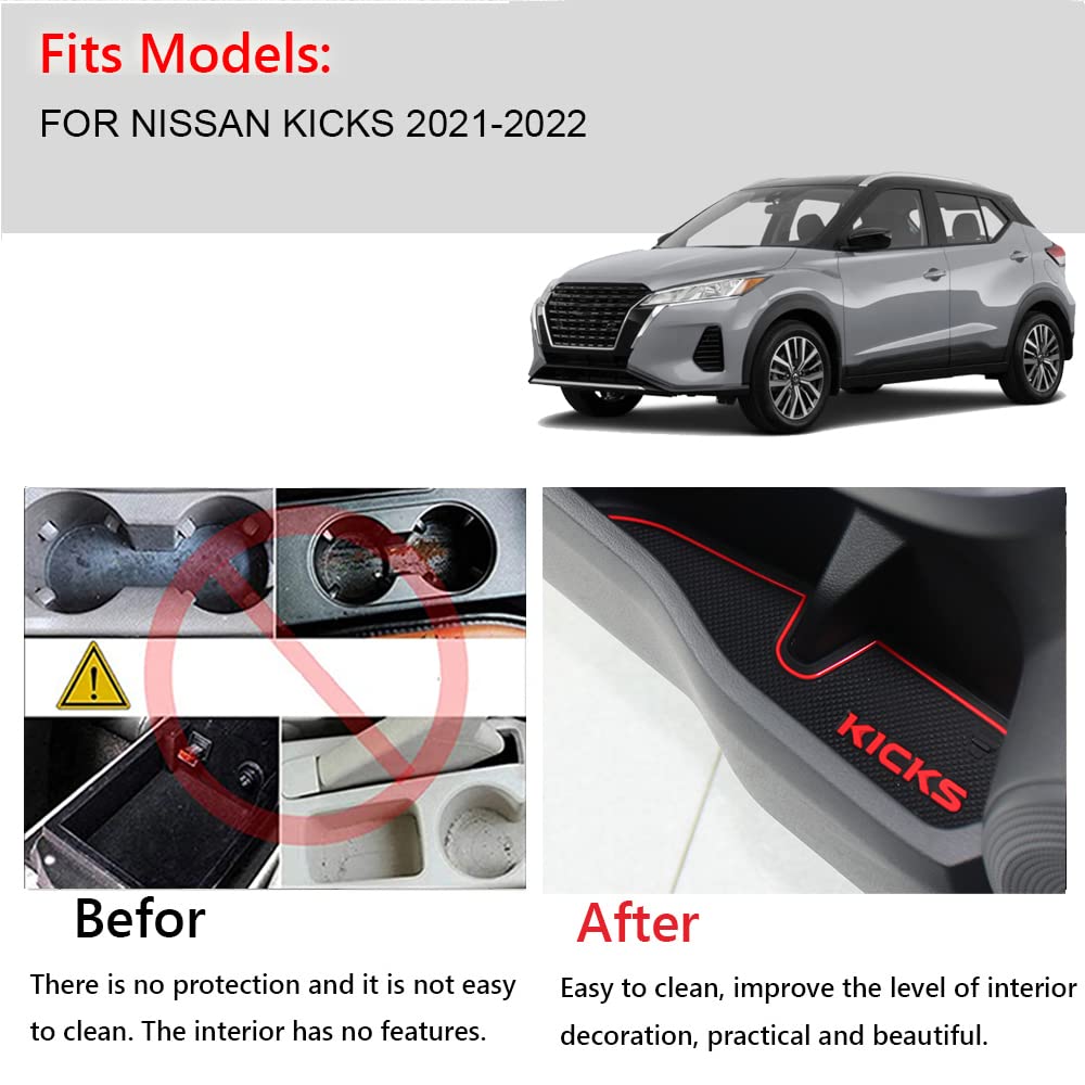 Great-luck Car Interior Accessories Door Storage Mat,Gate Slot Mat,Coaster Mat Dust-Proof Anti-Slip Center Console Holder Cup 156 Pcs/Set(red) for Nissan Kicks(2021 2022 223)