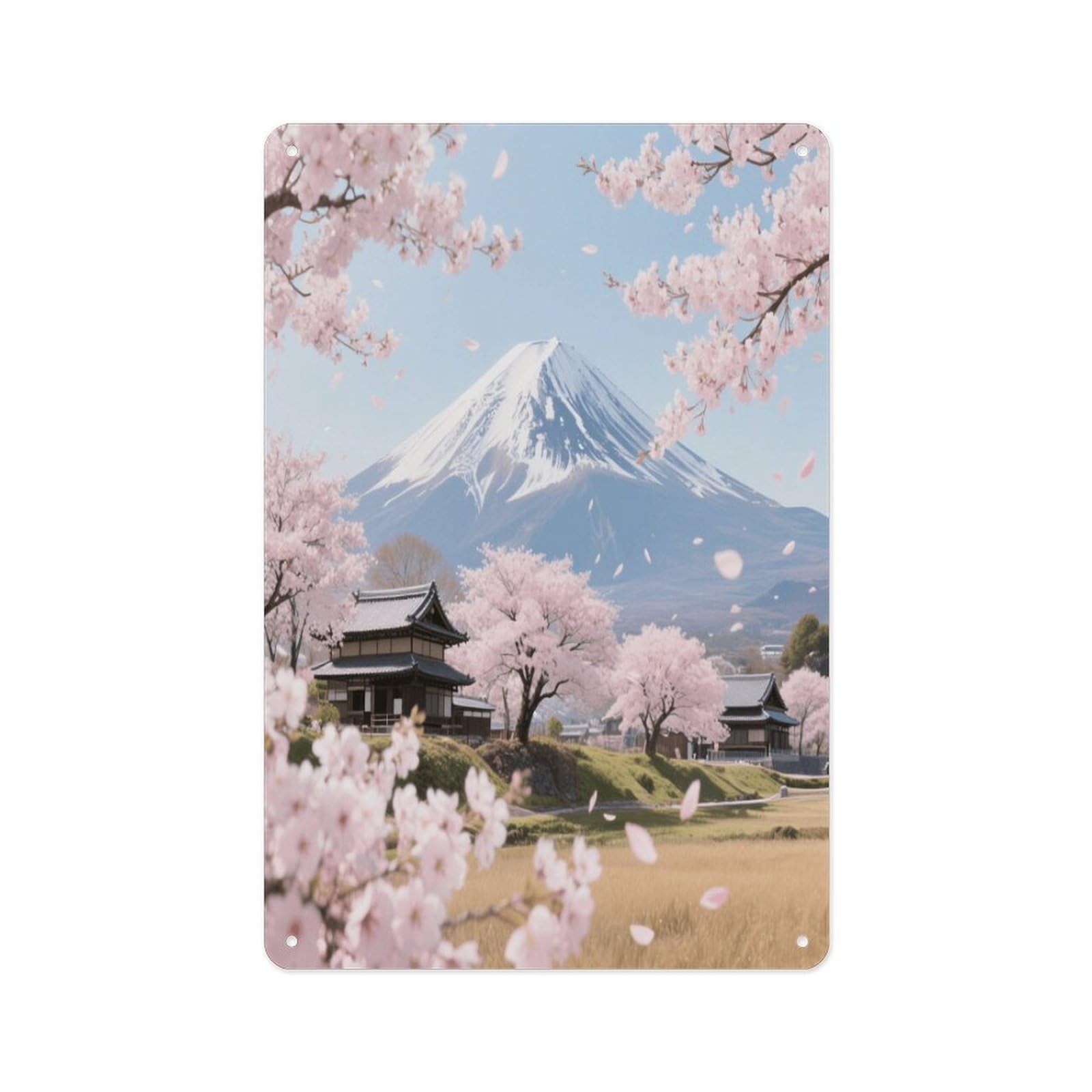 Fekiloot Style Mt. Fuji Cherry Blossoms Wall Decor Metal Signs Tin Signs Poster