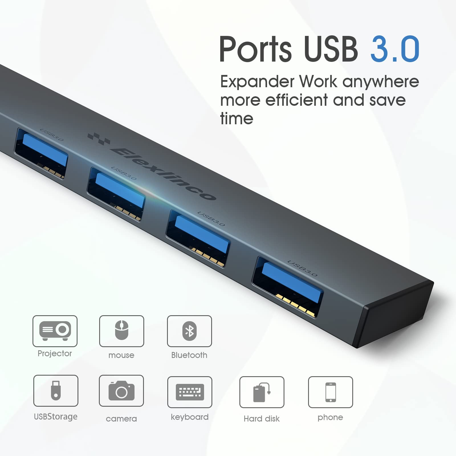 Hub USB C, Elexlinco Hub di Tipo-C di Base, Hub da USB C a USB A con 4 Porte, Hub di Dimensioni Compatte Compatibile con MacBook Air/Pro, iPad, PC Portatile per Computer e Altri Dispositivi di Tipo C