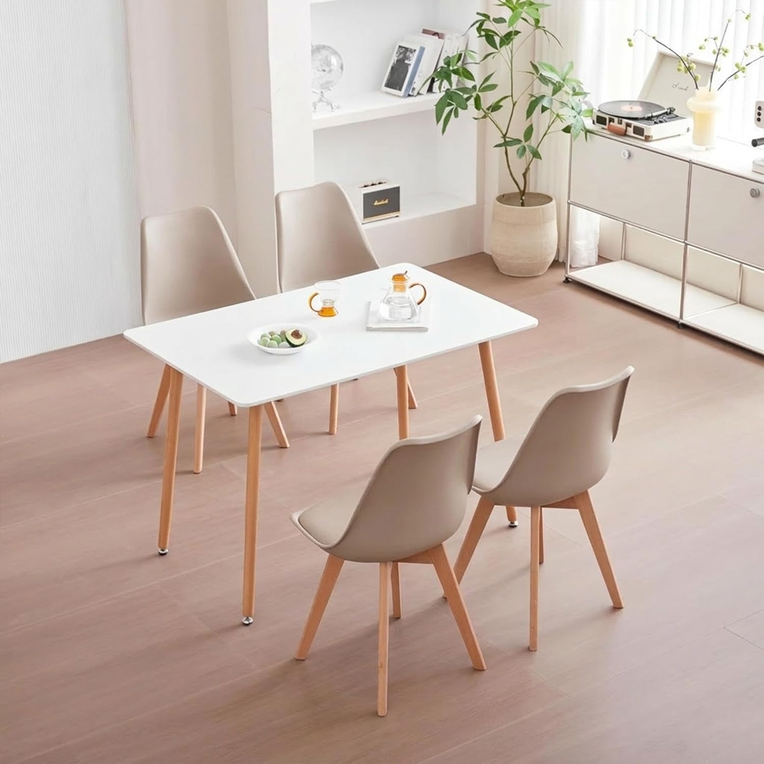 4 Chaises Tulipes Salle à Manger Scandinaves BM Home Salle de Bureau, Pieds en Bois de Hêtre Massif, Couleur Taupe