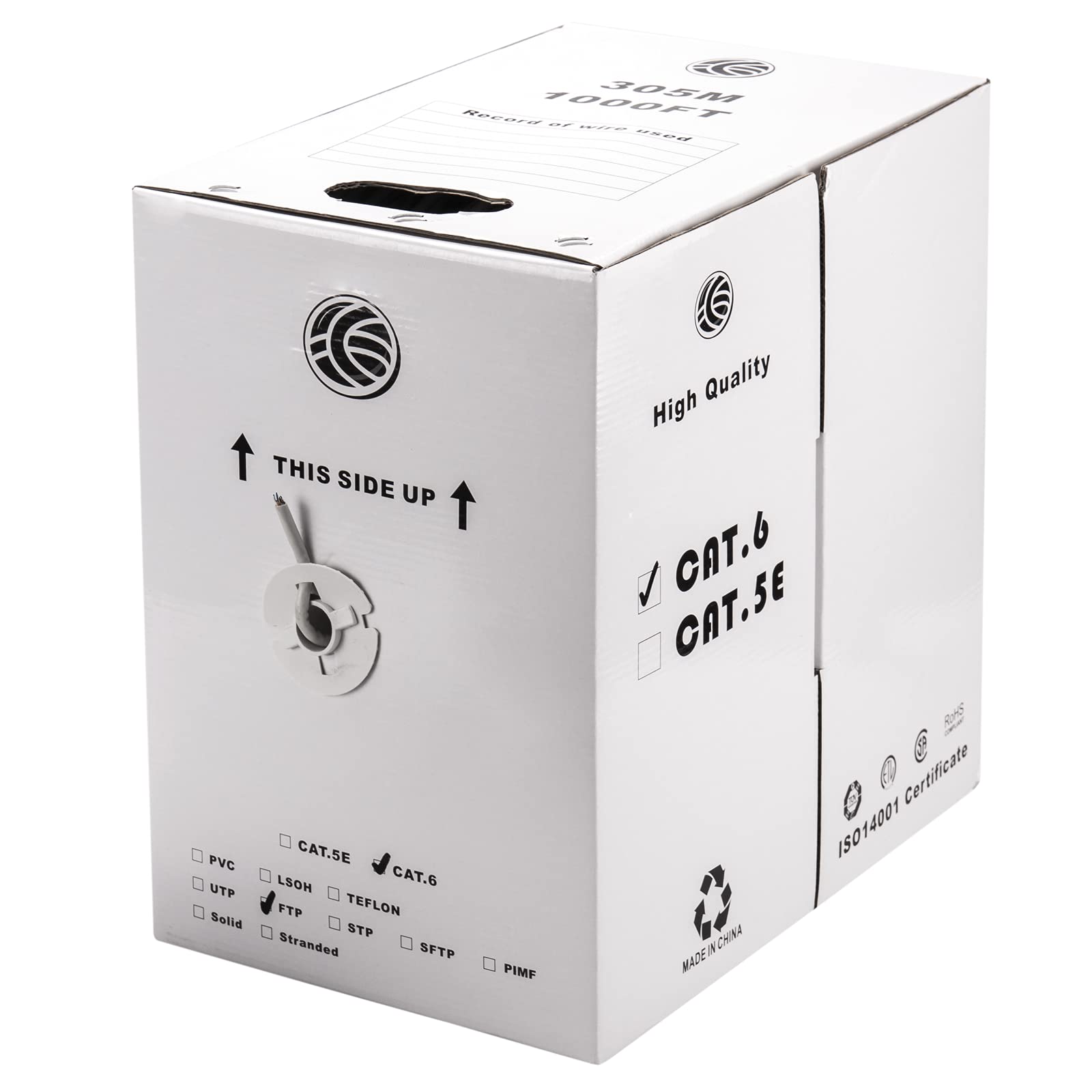BeMatik - Bobina matassa di Cavo di Rete LAN FTP categoria Cat.6 24AWG Rigido CCA Grigio 305m