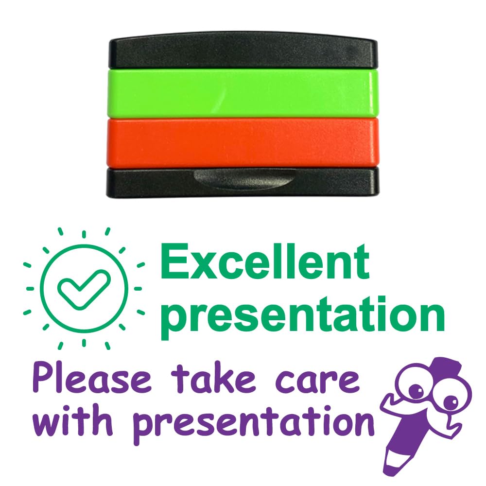 Excellent Presentation & Please take Care with Presentation Self-Inking, 2 Layer, Stacking Teacher Stamps, Pre-Inked for Feedback Marking