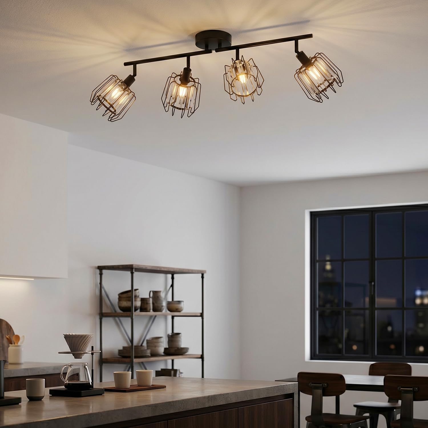 LVWIT Deckenstrahler 4 Flammig Deckenlampe Vintage - Wohnzimmer Deckenleuchte Schwarz Kristall Design Retro Strahler E14 Metall Wohnzimmerlampe Spots für Schlafzimmer Küche Flur(Ohne Leuchtmittel)