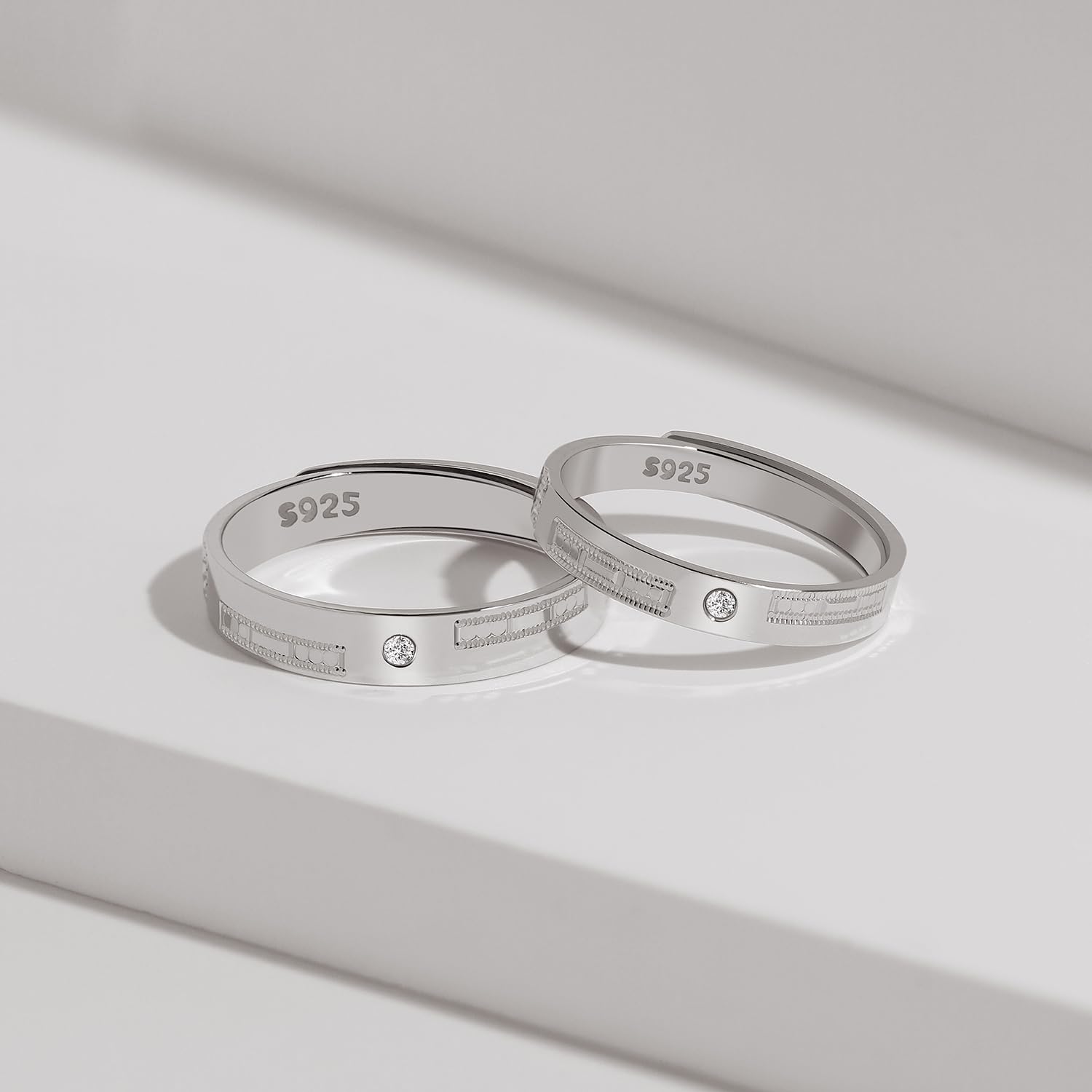 Meissa Anillo de Compromiso Boda Alianzas de Plata de Ley 925 para Pareja Anillos Ajustables con Circonita Mujer 3mm & Hombre 4mm Juego Nupcial Regalo, Juego de dos anillos (Grabado)