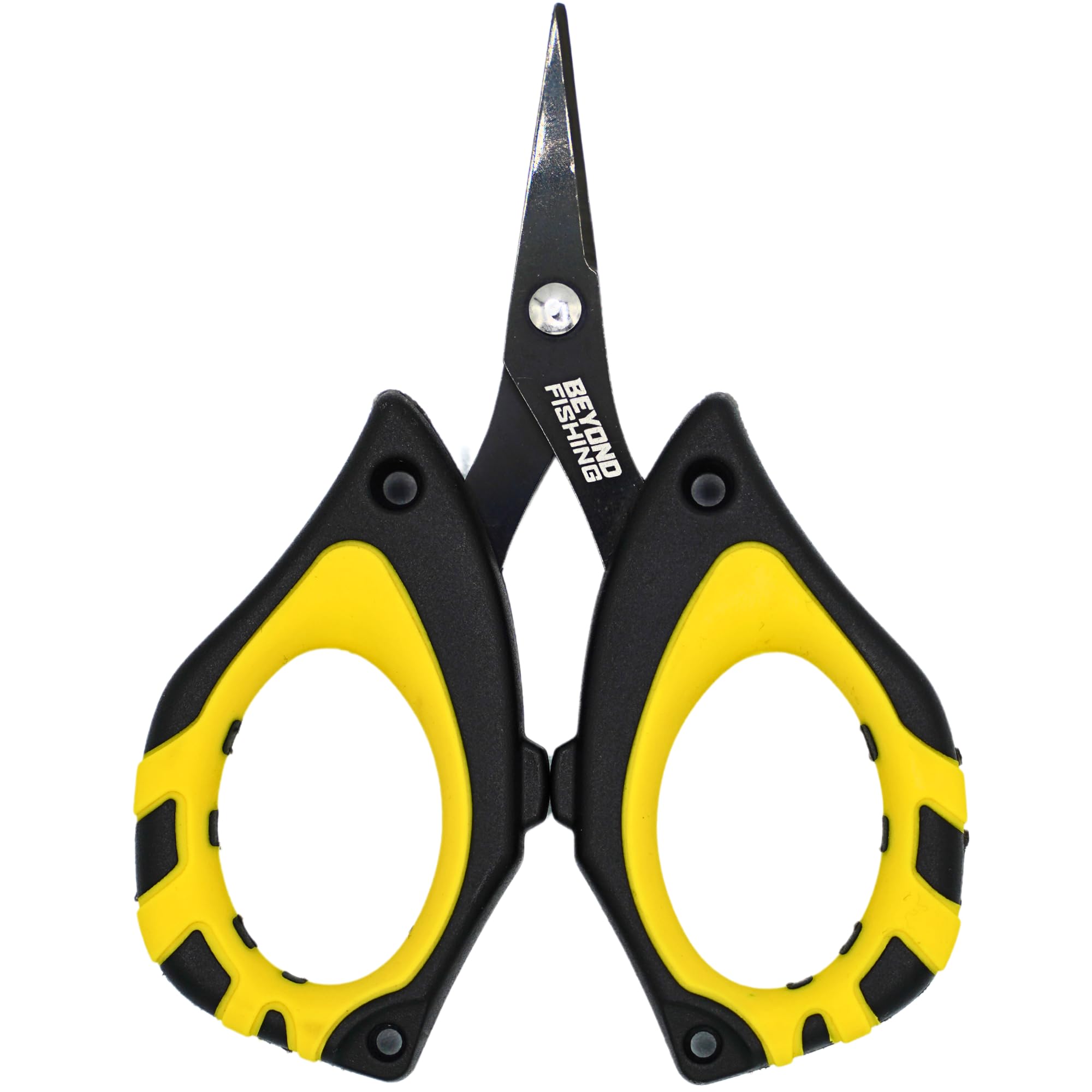 Beyond Fishing - 4.5” Fishing Scissors for Braided Line, Stainless Steel with Serrated Blades, Non Slip Grip, Large Finger Holes Fishing Line Cutter