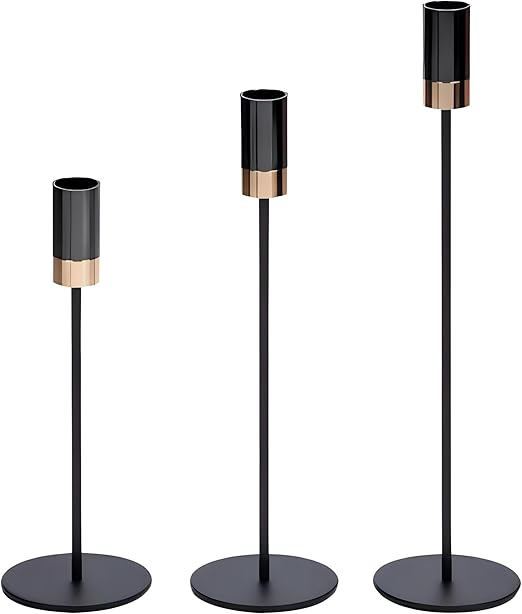 Candle Holders Metal Taper Candle Holder Two Tone Candlestick Holder for Home Decoration, Wedding, Dinning, Party, Romantic Moments Fits 3/4 inch Candle&Led Candles (Set of 3)