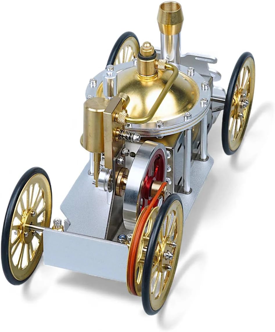 Steam Engine Car Model Kit, Retro Steam Powered Vehicle STEM DIY Mechanical Model, Educational Physics Learning Toy with Vintage Design