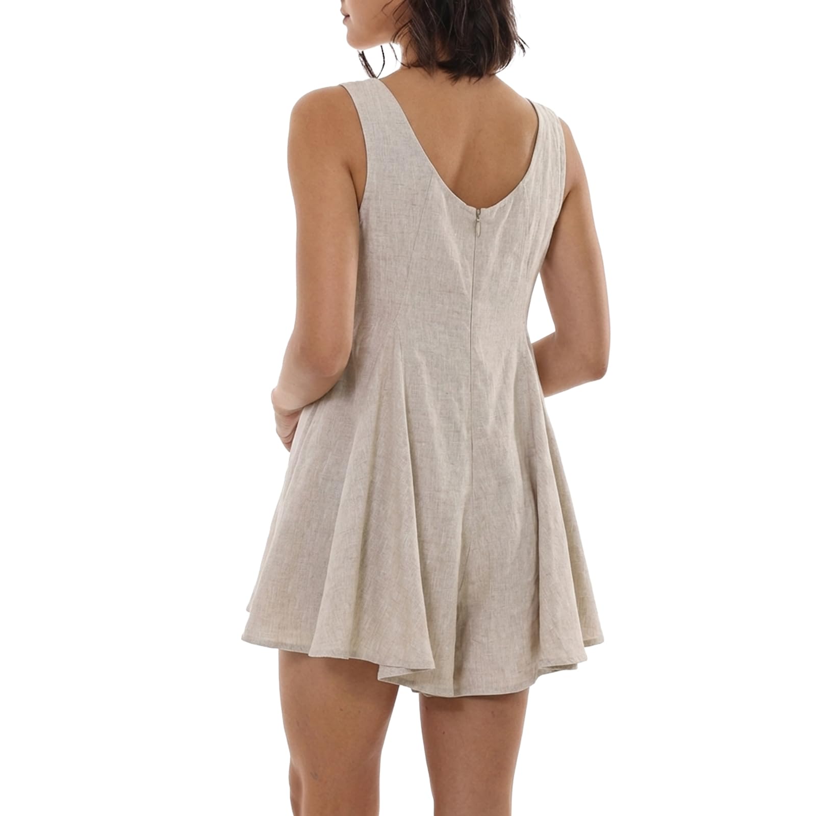 Amazhiyu Mono de lino para mujer, sin mangas, de pierna ancha, con cuello redondo, cuello redondo, elegante