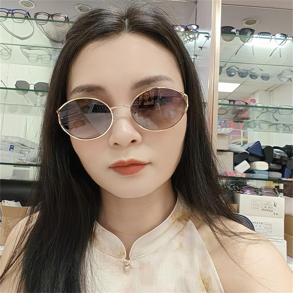 Occhiali da Sole ovali con Montatura in Metallo retrò per Donna Uomo Guida tonalità Maschili Lenti Piccoli Occhiali da Sole UV400