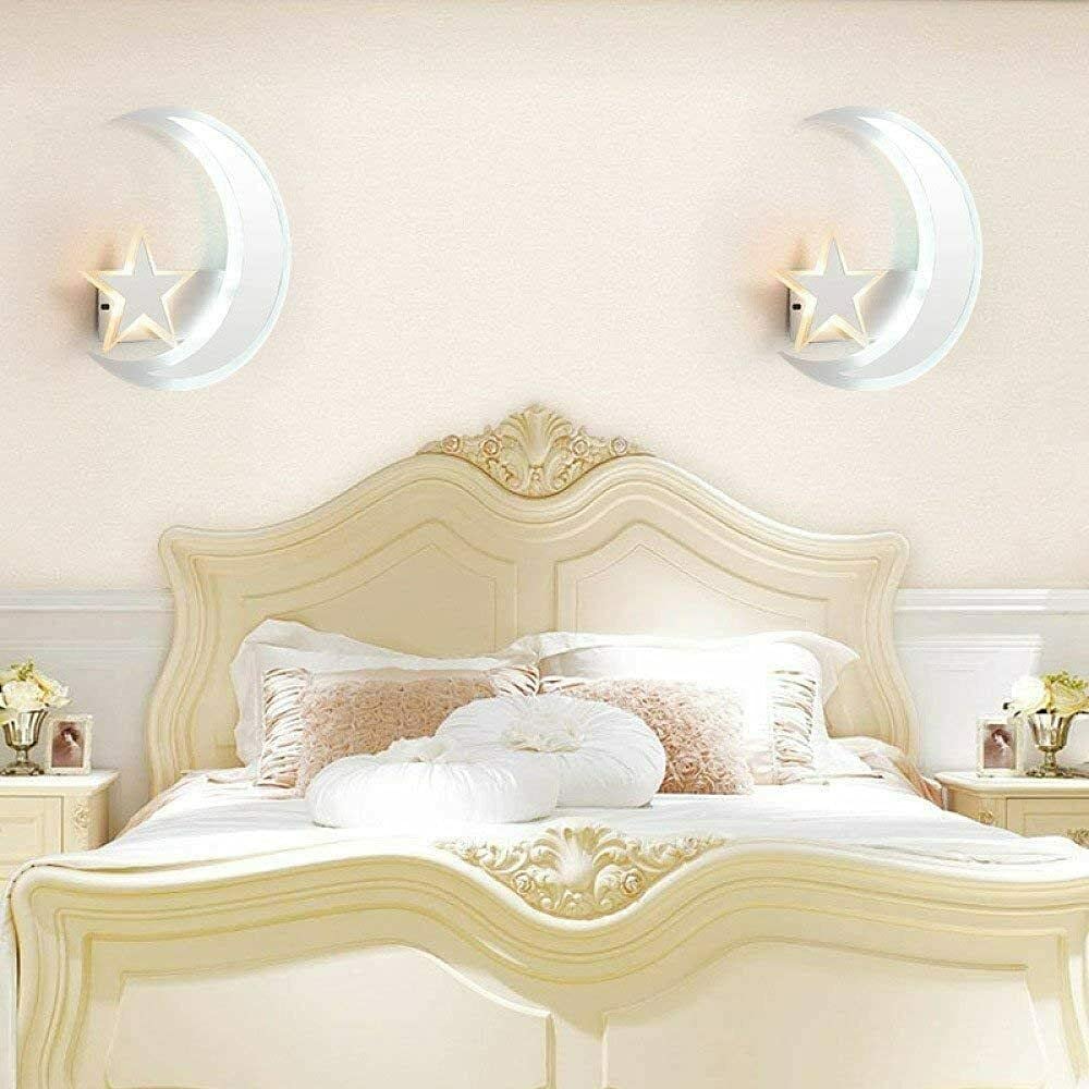 Universo Applique a led illuminazione per interno 11W lampada da parete moderna a forma di luna e stella (Luna a luce fredda con stella luce calda)