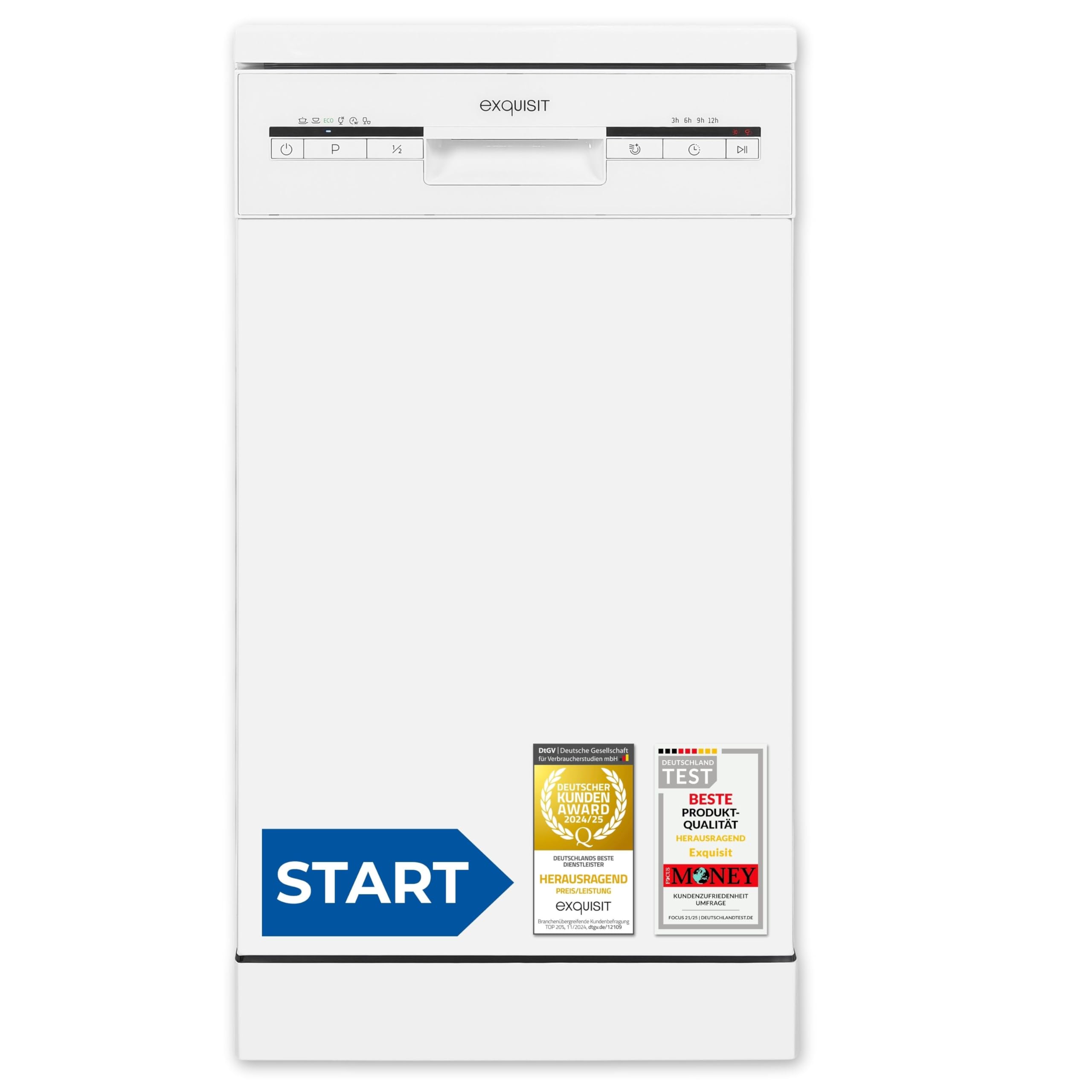 Exquisit Geschirrspüler 9 Maßgedecke Energieklasse E 49 dB 6 Programme Edelstahl-Bottich weiss