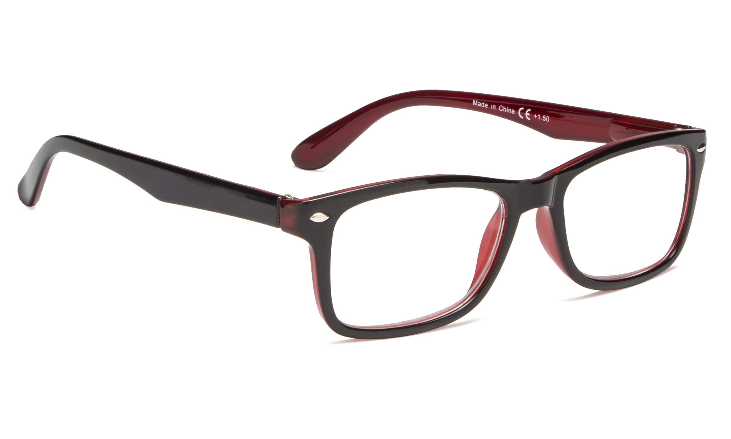 BLUELESS Classic Vintage Style Reading Glasses Women Men (Black/Red, 2.50)