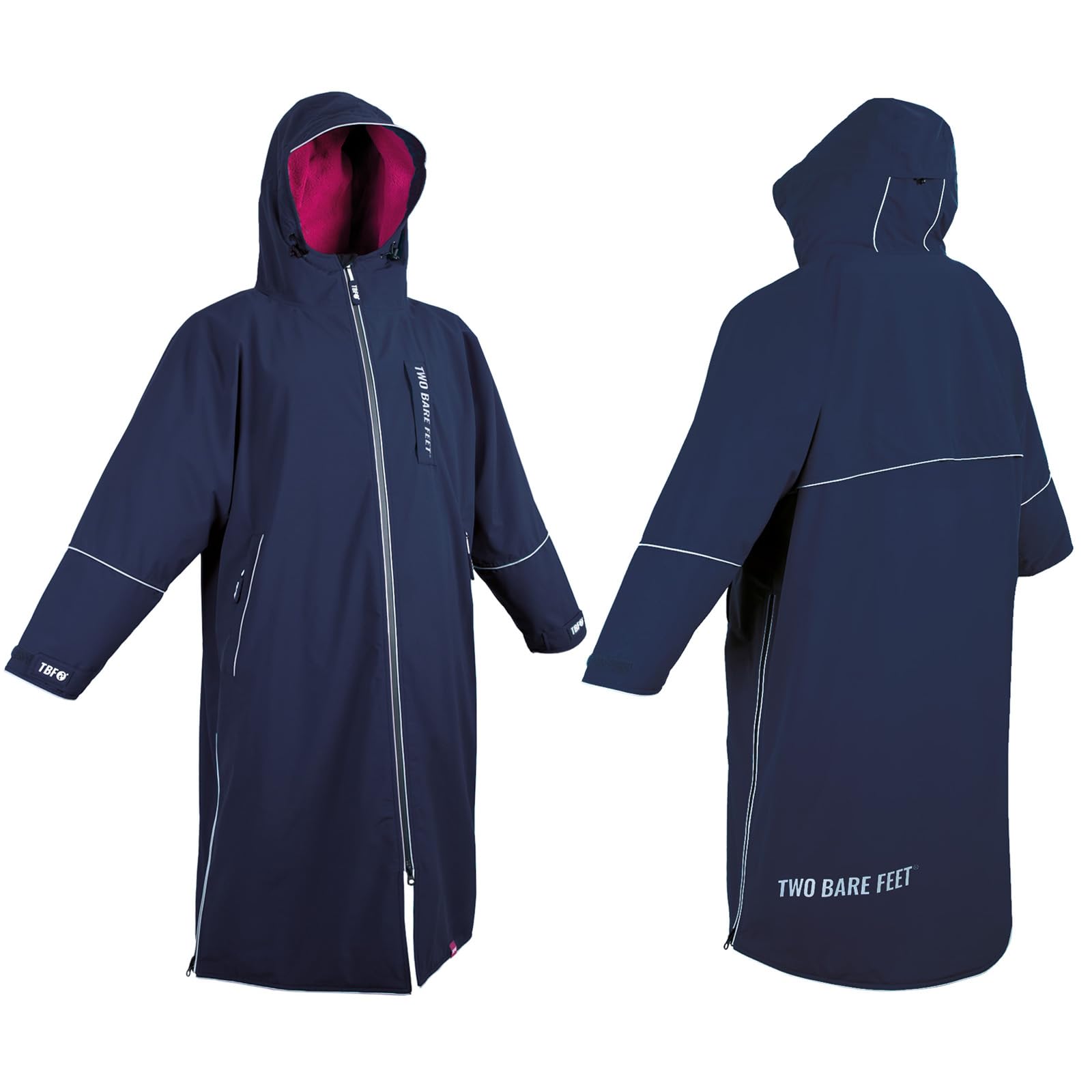 Two Bare Feet | Hi-Vis Equestrian Changing Robe | Waterproof, Windproof, Fleece-Lined Coat for Horse Riding & Outdoor Use (Marine Blue/Raspberry, X Small)