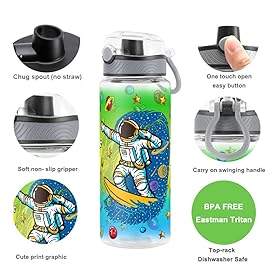 Home Tune Cute Water Bottle for School Kids Girls, BPA FREE Tritan & Leak Proof & Easy Clean & Carry Handle, 23oz/ 680ml - Space Man