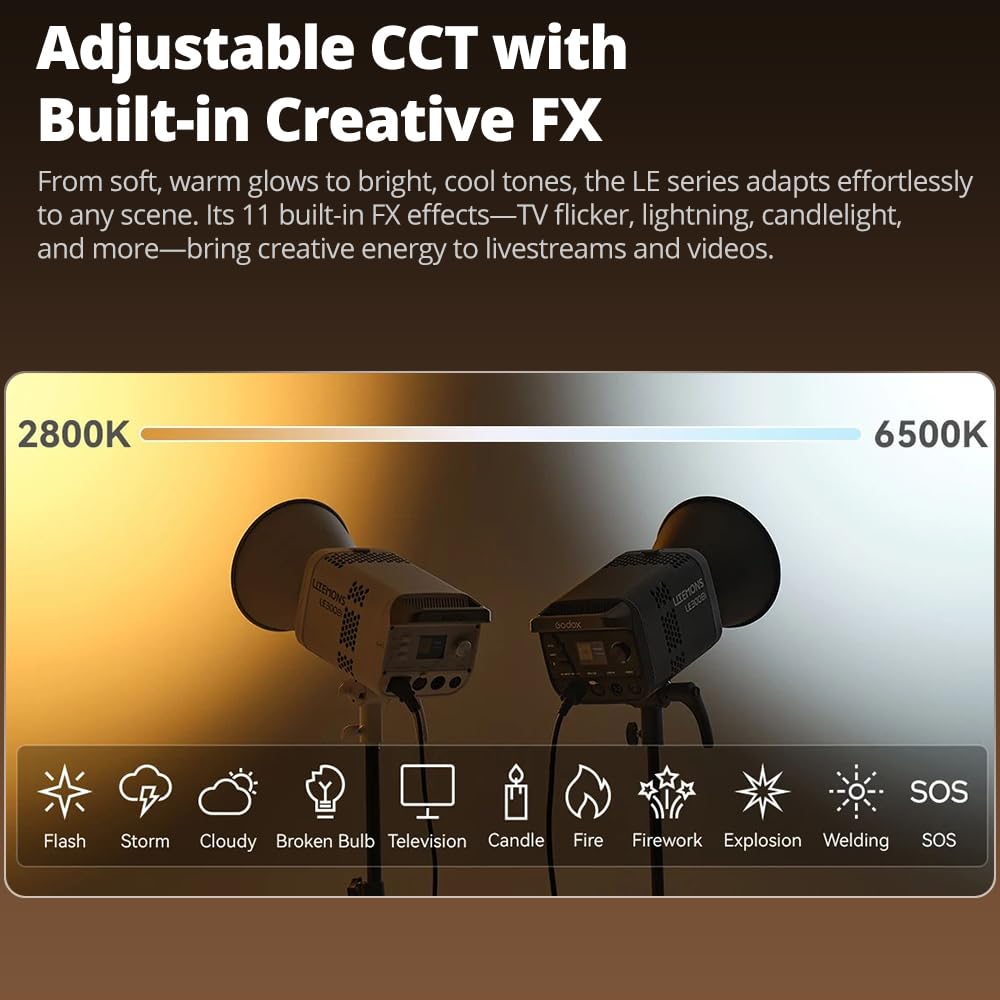 Godox LE300Bi - Luce video LED 315 W Godox Bowens, luce fissa, 2800 K ~ 6500 K, CRI 98, 11 effetti FX, luce da studio per fotografia, riprese video e streaming live