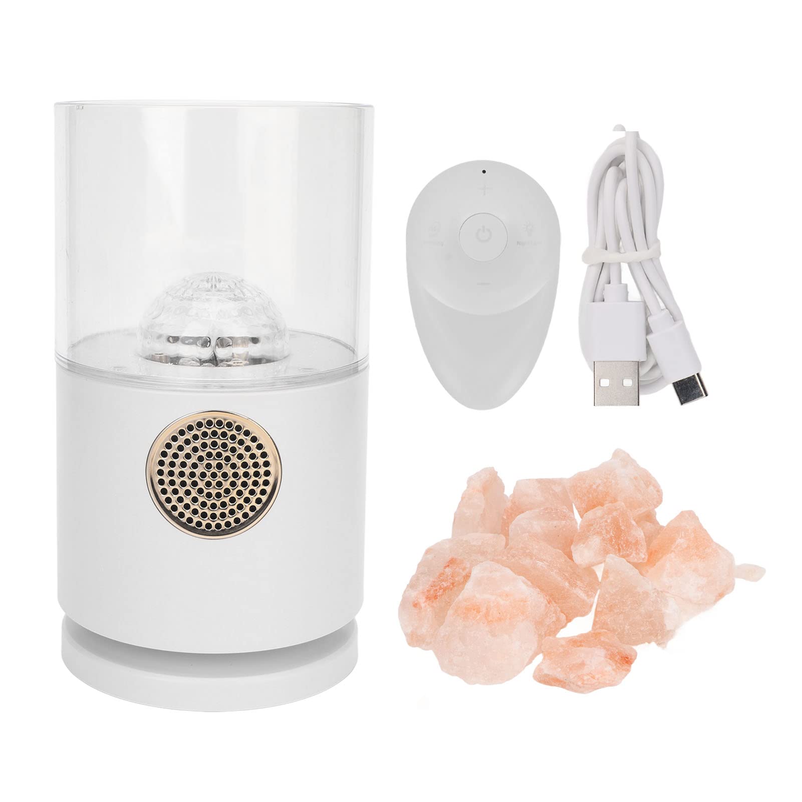 flexman Projector Salt Lamp, BT Speaker Remote Control, Built in 2000mAh Lithium Battery, Decorative Projection Salt Night Light for Bedroom, Living Room, Nursery (White)