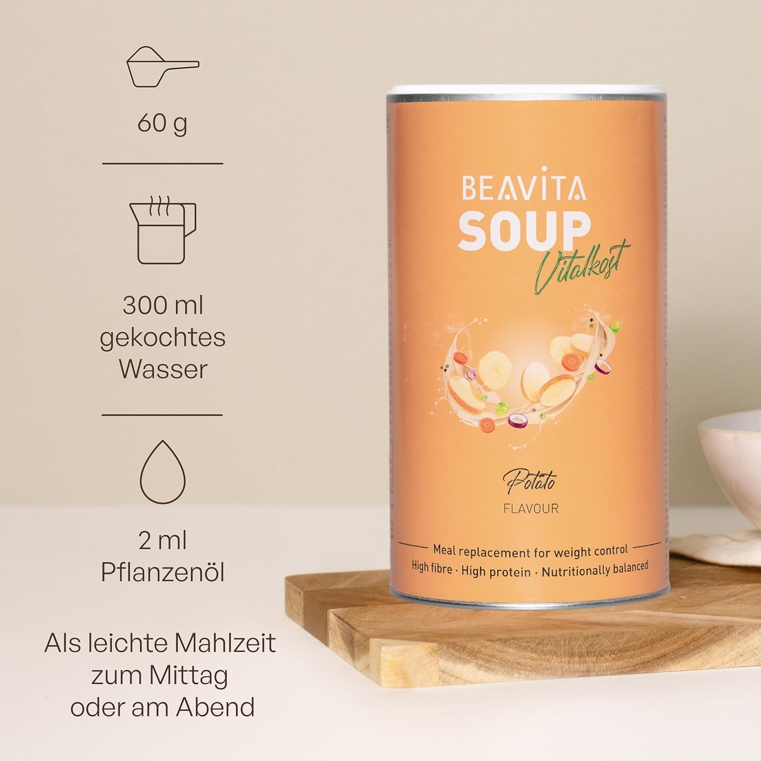 BEAVITA Diät Suppe Kartoffel (2x 540g Dose) für 9 Suppen zum Abnehmen*, nährstoffreicher Mahlzeitenersatz Shake, Kalorien sparen & Gewicht reduzieren mit einer leckeren Instant Suppe