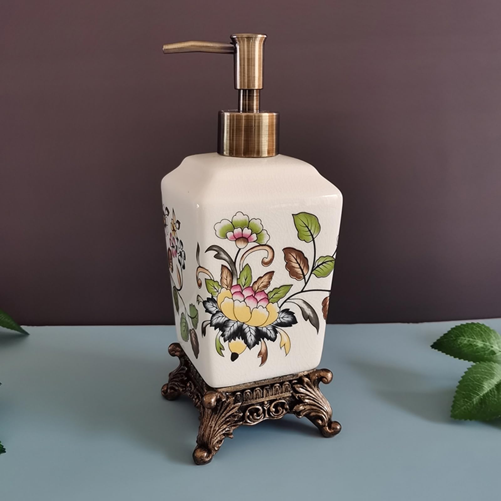 Ceramiczny dozownik balsamu, dozownik odżywki do szamponu, mydło do mycia ciała, spersonalizowane butelki z dozownikiem, do blatu łazienkowego (biały kwiatowy)