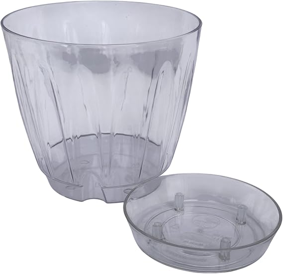 2pcs Plastic Orchid Flower Pot Set 1.5lt Transparent Flower Pot with Secret Plate 145 x 135 mm