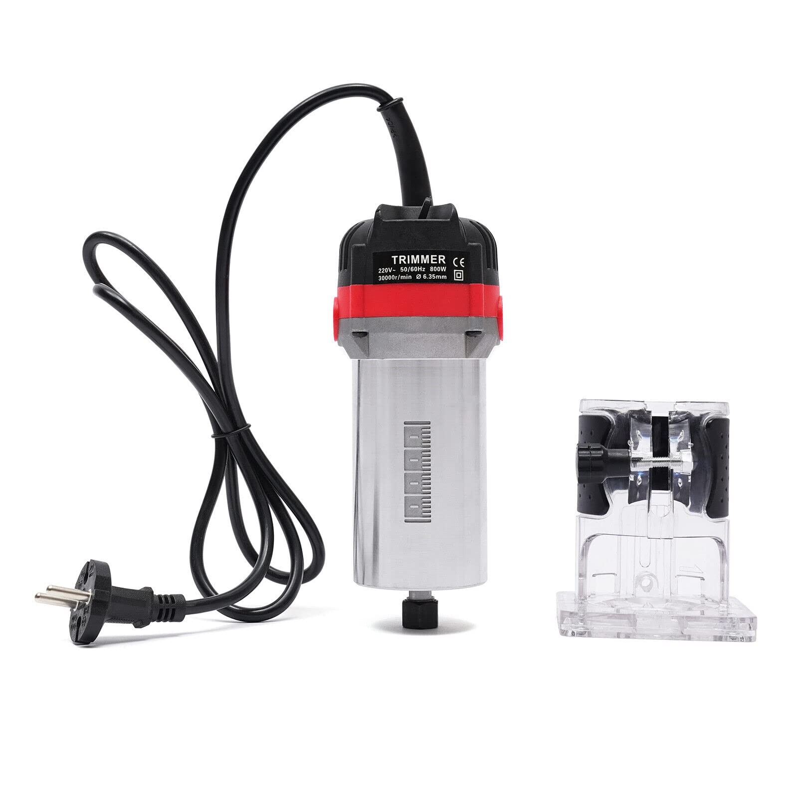 Fresadora eléctrica con una mano, fresadora de madera, router manual, fresadora de cantos, fresadora multifunción, fresadora eléctrica profesional de madera con guía de bordes base transparente, 800