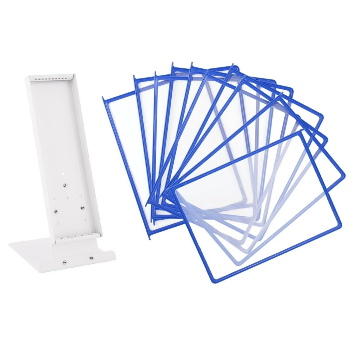 Leviatan Sistema da Tavolo con Pannelli A4 – Set da 10 Portadocumenti – Base in Metallo Stabile – Display Informazioni per Ufficio, Officina e Reception - Blu